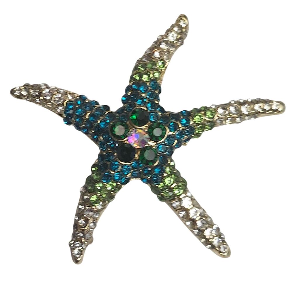 Rhinestone AB Bling Gold Tone Star Fish Pin Brooch